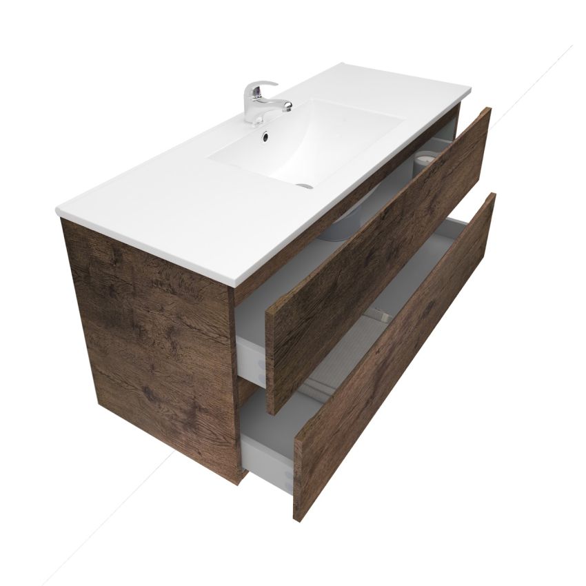 1200mm Wall Hung Bathroom Vanity Dark Oak Wood Grain 2 PAC Coating MDF Board