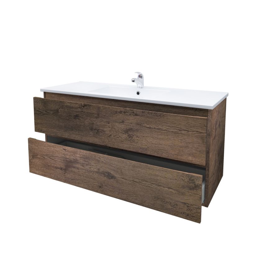 1200mm Wall Hung Bathroom Vanity Dark Oak Wood Grain 2 PAC Coating MDF Board