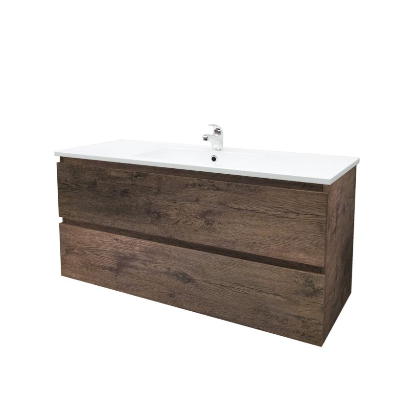 1200mm Wall Hung Bathroom Vanity Dark Oak Wood Grain 2 PAC Coating MDF Board