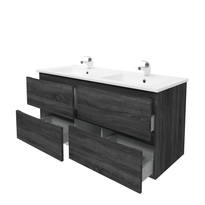 1200mm Wall Hung Bathroom Vanity Dark Grey Wood Grain High density MDF board with 2 PAC finish