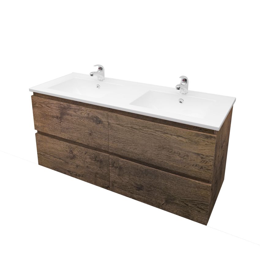 1200mm Wall Hung Bathroom Vanity Dark Oak Wood Grain 2 PAC Coating MDF Board