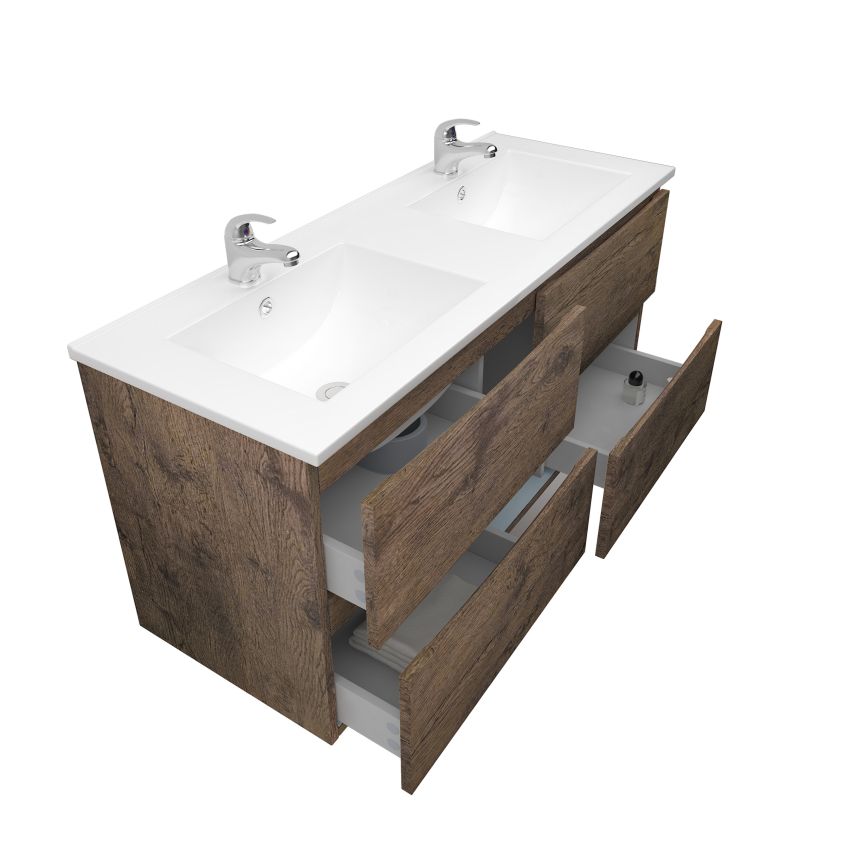 1200mm Wall Hung Bathroom Vanity Dark Oak Wood Grain 2 PAC Coating MDF Board