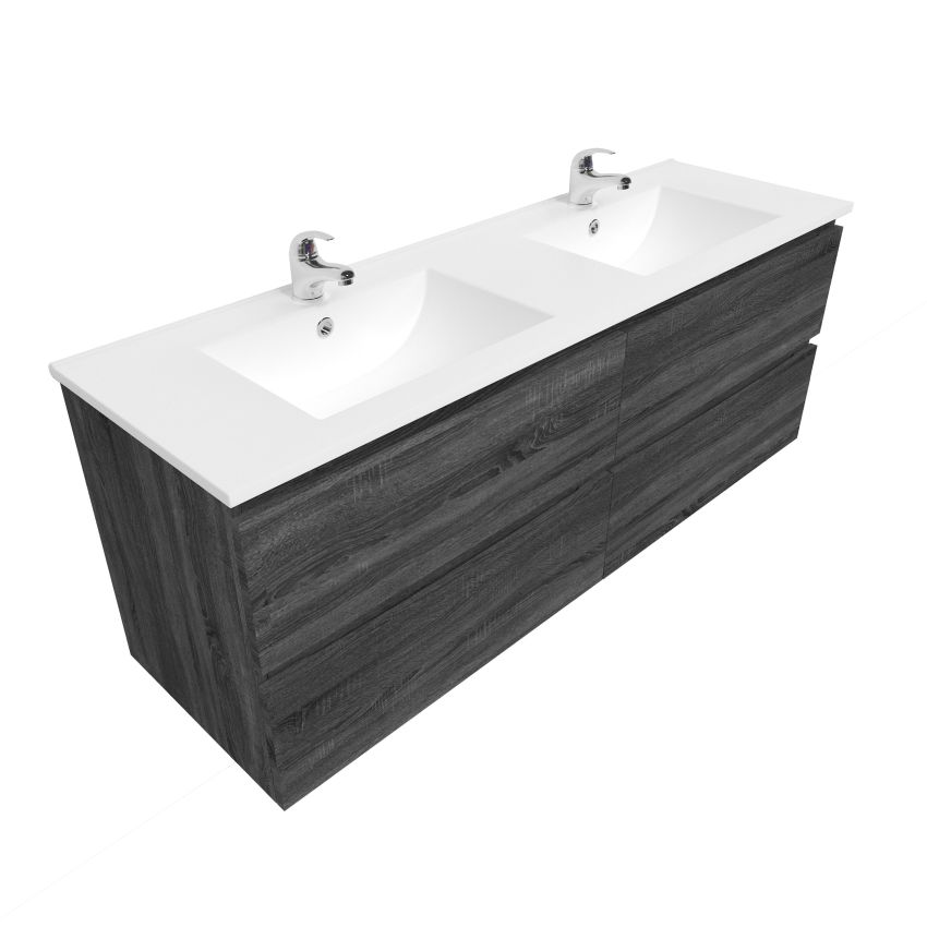 1500mm Wall Hung Bathroom Vanity Dark Grey Wood Grain 2 PAC Coating MDF Board