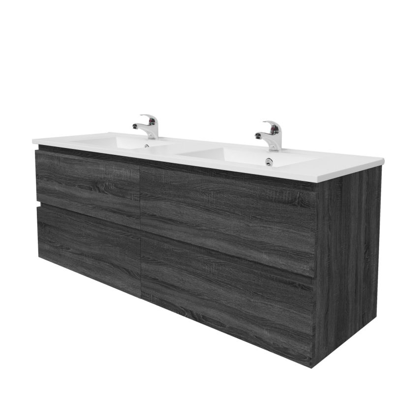 1500mm Wall Hung Bathroom Vanity Dark Grey Wood Grain 2 PAC Coating MDF Board