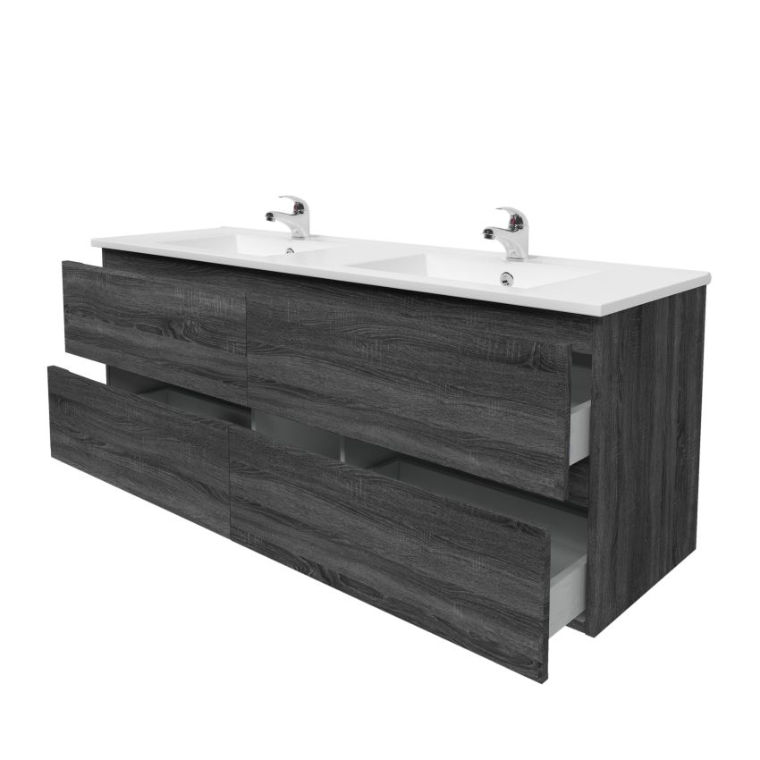 1500mm Wall Hung Bathroom Vanity Dark Grey Wood Grain 2 PAC Coating MDF Board