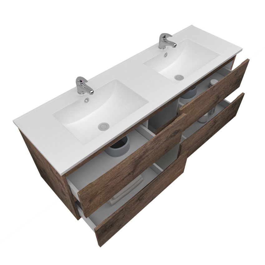 1500mm Wall Hung Bathroom Vanity Dark Oak Wood Grain 2 PAC Coating MDF Board