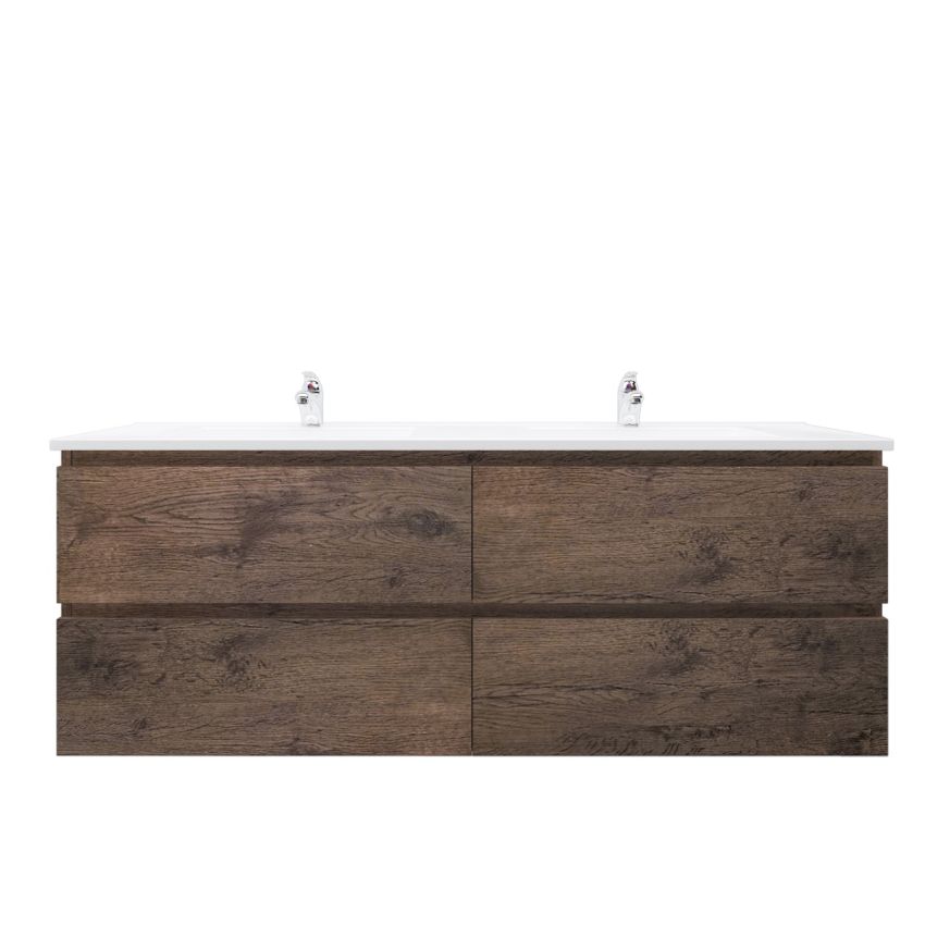 1500mm Wall Hung Bathroom Vanity Dark Oak Wood Grain 2 PAC Coating MDF Board