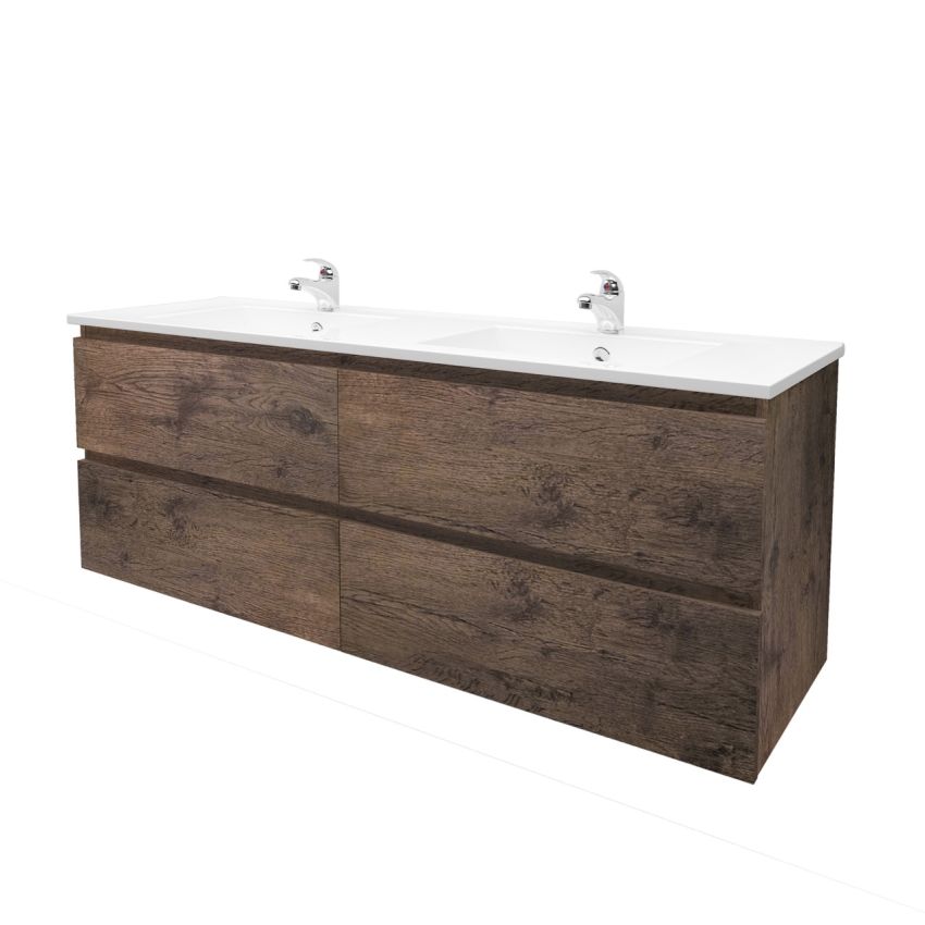 1500mm Wall Hung Bathroom Vanity Dark Oak Wood Grain 2 PAC Coating MDF Board
