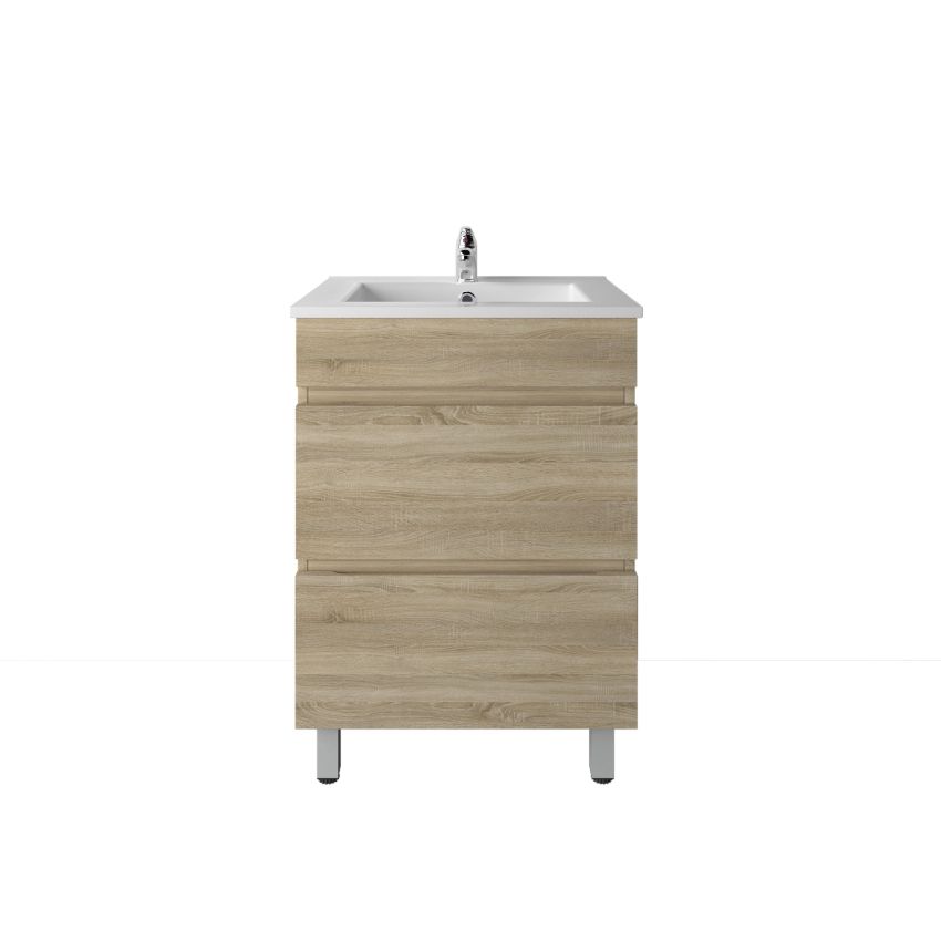 600mm Freestanding Bathroom Vanity With Legs White Oak Wood Grain 2 PAC Coating MDF Board