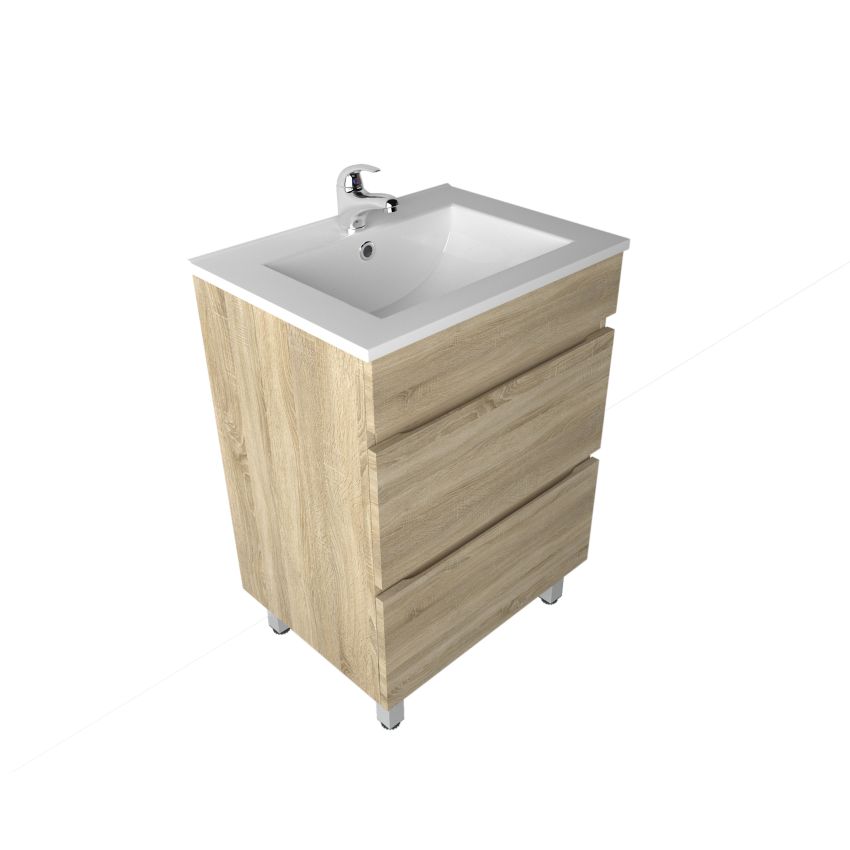 600mm Freestanding Bathroom Vanity With Legs White Oak Wood Grain 2 PAC Coating MDF Board