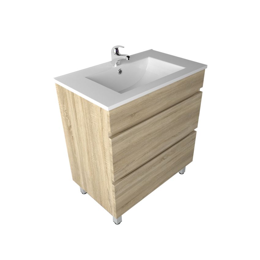 750mm Freestanding Bathroom Vanity With Legs White Oak Wood Grain 2 PAC Coating MDF Board