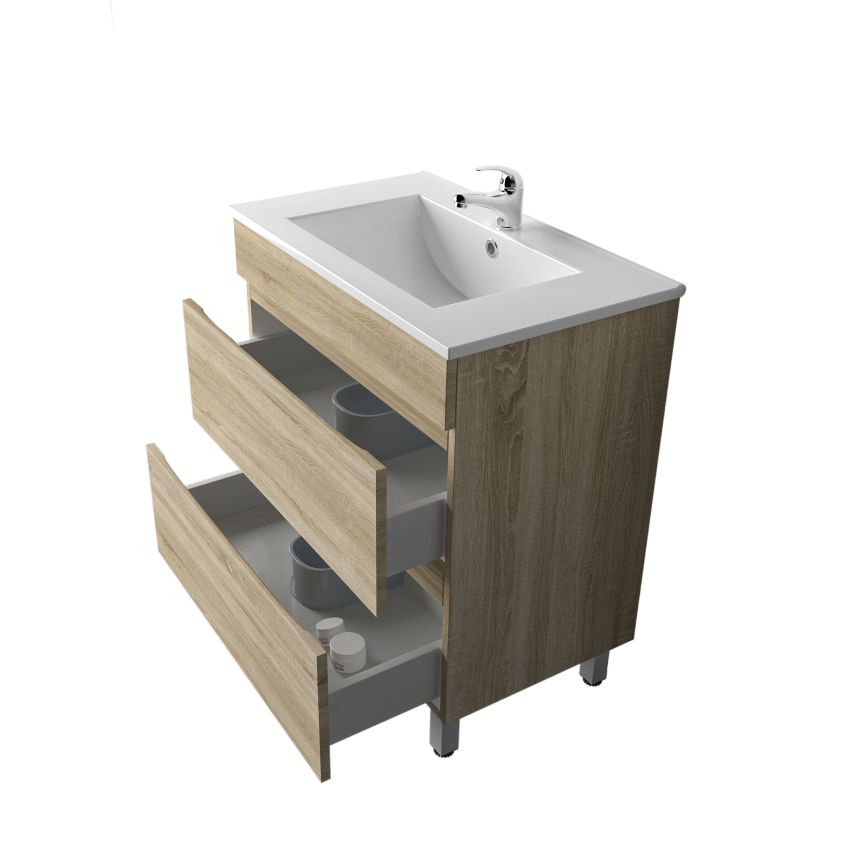 750mm Freestanding Bathroom Vanity With Legs White Oak Wood Grain 2 PAC Coating MDF Board