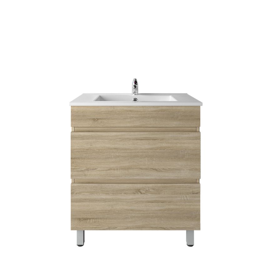 750mm Freestanding Bathroom Vanity With Legs White Oak Wood Grain 2 PAC Coating MDF Board