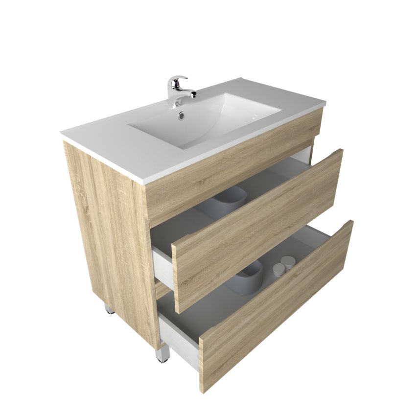 900mm Freestanding With Legs Bathroom Vanity White Oak Wood Grain High density MDF board with 2 PAC finish