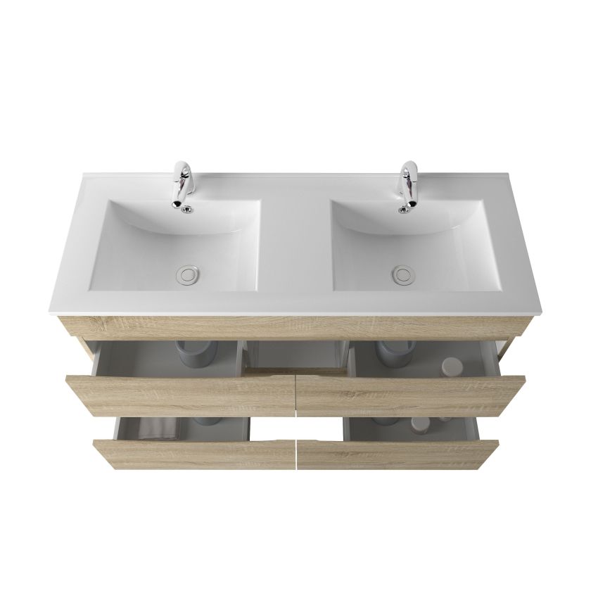 1200mm Freestanding With Legs Bathroom Vanity White Oak Wood Grain 2 PAC Coating MDF Board with Double Bowl