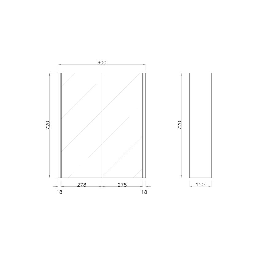 600mm Pencil Edge Shaving Cabinet Dark Grey Wood Grain Texture 2 PAC Coating MDF Board
