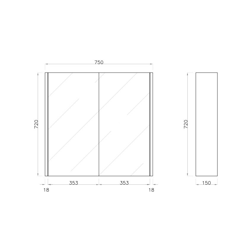 750mm Pencil Edge Shaving CabinetWhite Oak Wood Grain Texture 2 PAC Coating MDF Board