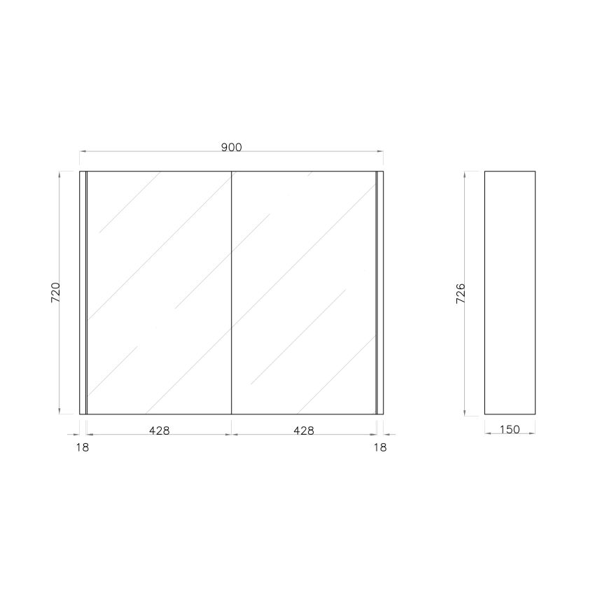 900mm Pencil Edge Shaving Cabinet Dark Grey Wood Grain 2 PAC Coating MDF Board