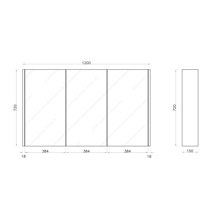 1200mm Dark Grey Pencil Edge Mirrored Bathroom Cabinet Wall-Mount Door Cupboard