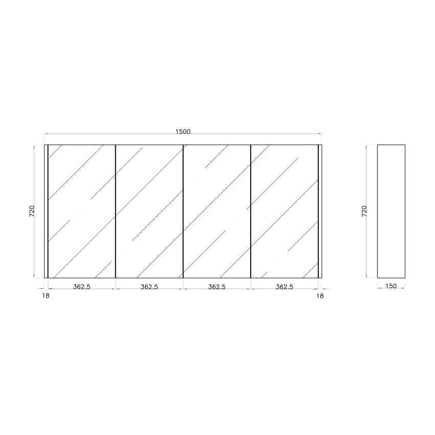 1500mm Pencil Edge Shaving Cabinet White Oak Wood Grain Texture 2 PAC Coating MDF Board