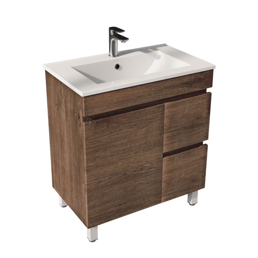 750MM Dark Oak MDF Bathroom Vanity Right Drawers Free Standing Cabinet Only