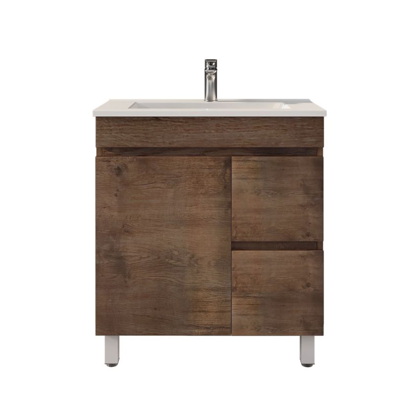 750MM Narrow Slim Dark Oak MDF Bathroom Vanity Right Drawers Free Standing Cabinet Only