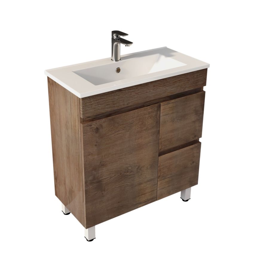 750MM Narrow Slim Dark Oak MDF Bathroom Vanity Right Drawers Free Standing Cabinet Only