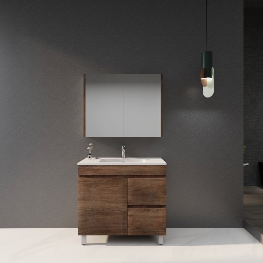 900MM Dark Oak MDF Bathroom Vanity Right Drawers Free Standing Cabinet Only