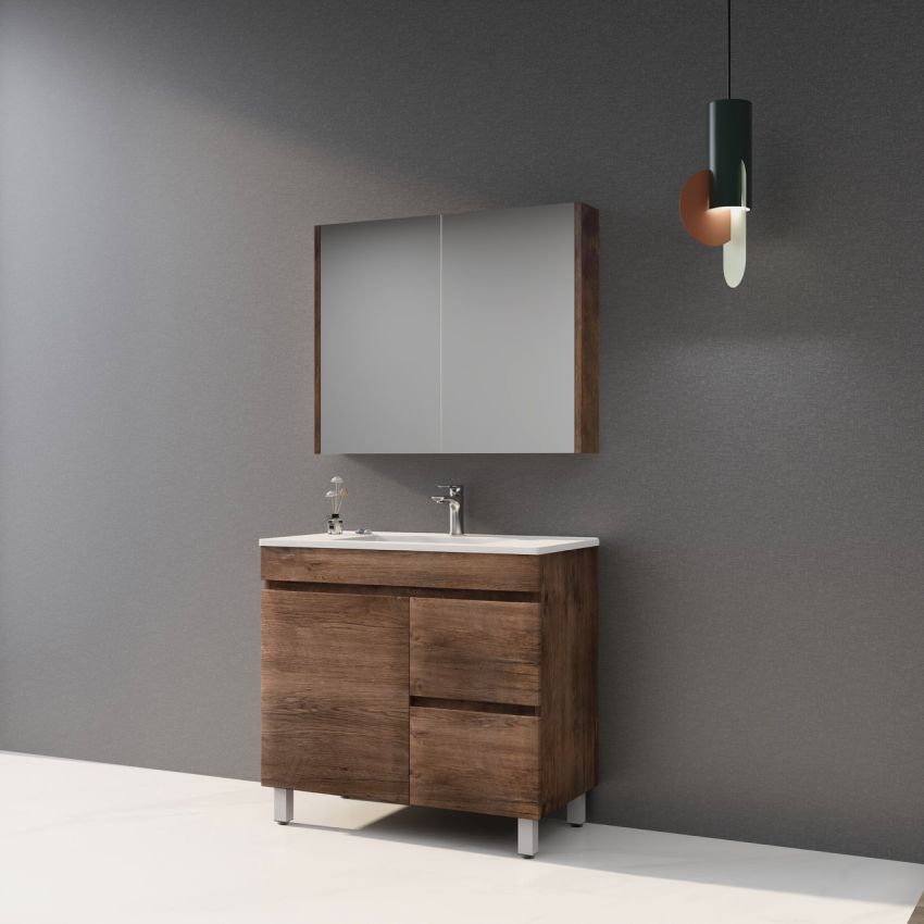 900MM Dark Oak MDF Bathroom Vanity Right Drawers Free Standing Cabinet Only