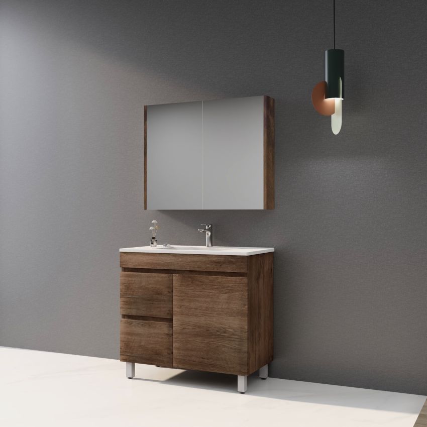 900MM Dark Oak MDF Bathroom Vanity Left Drawers Free Standing Cabinet Only