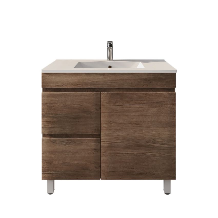 900MM Dark Oak MDF Bathroom Vanity Left Drawers Free Standing Cabinet Only