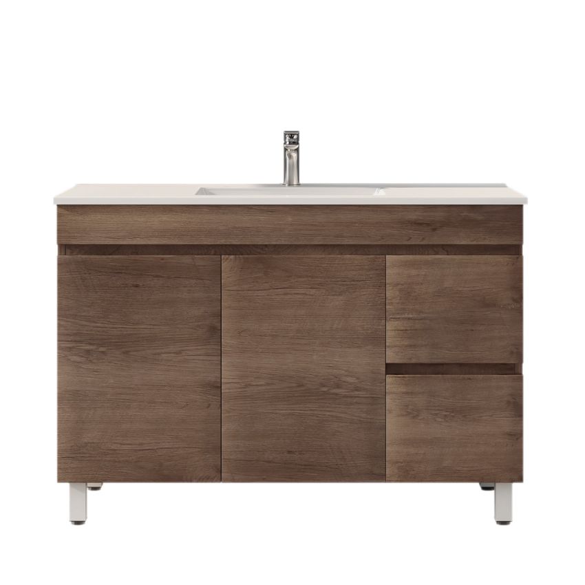 1200MM Dark Oak MDF Bathroom Vanity Right Drawers Free Standing Cabinet Only