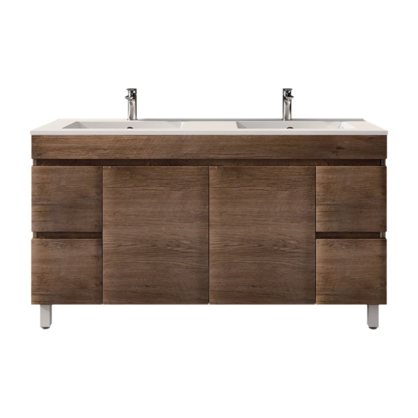 1500MM Dark Oak MDF Bathroom Vanity 4 Side Drawers 2 Middle Doors Free Standing Cabinet Only