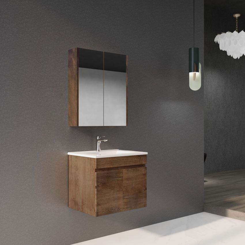 600MM Dark Oak MDF Bathroom Vanity 2 Doors Wall Hung Cabinet Only