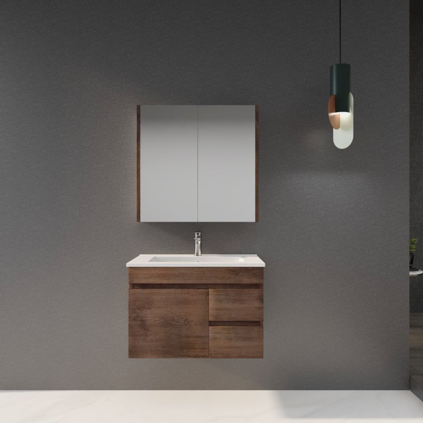 750MM Dark Oak MDF Bathroom Vanity Right Drawers Wall Hung Cabinet Only