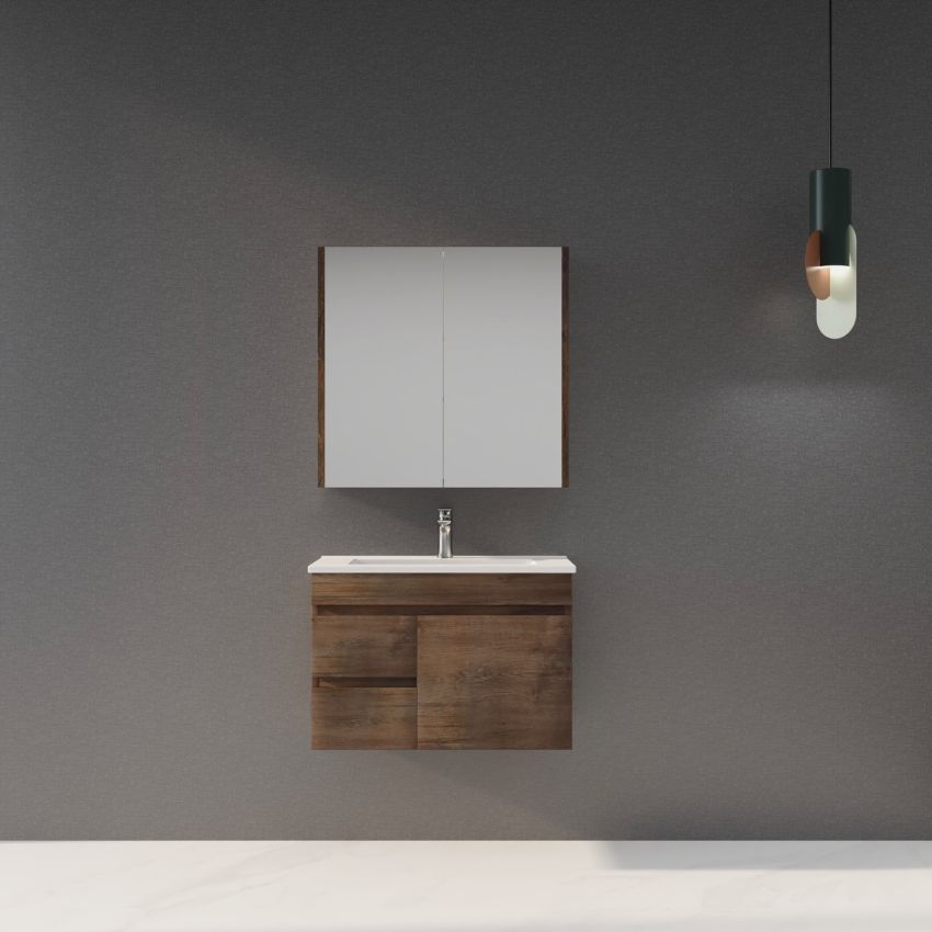 750MM Narrow Dark Oak MDF Bathroom Vanity Left Drawers Wall Hung Cabinet Only