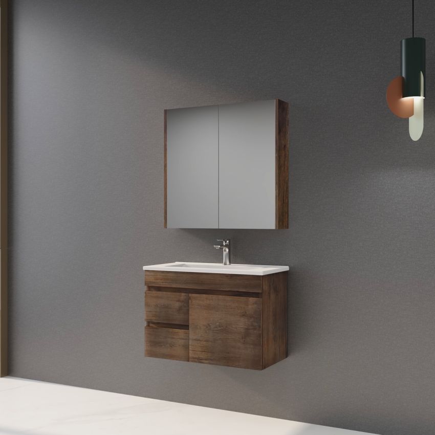 750MM Narrow Dark Oak MDF Bathroom Vanity Left Drawers Wall Hung Cabinet Only