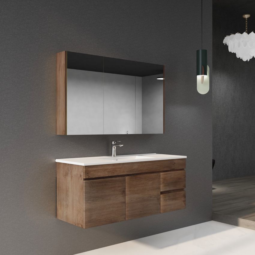 1200MM Dark Oak MDF Bathroom Vanity Right Drawers Wall Hung Cabinet Only