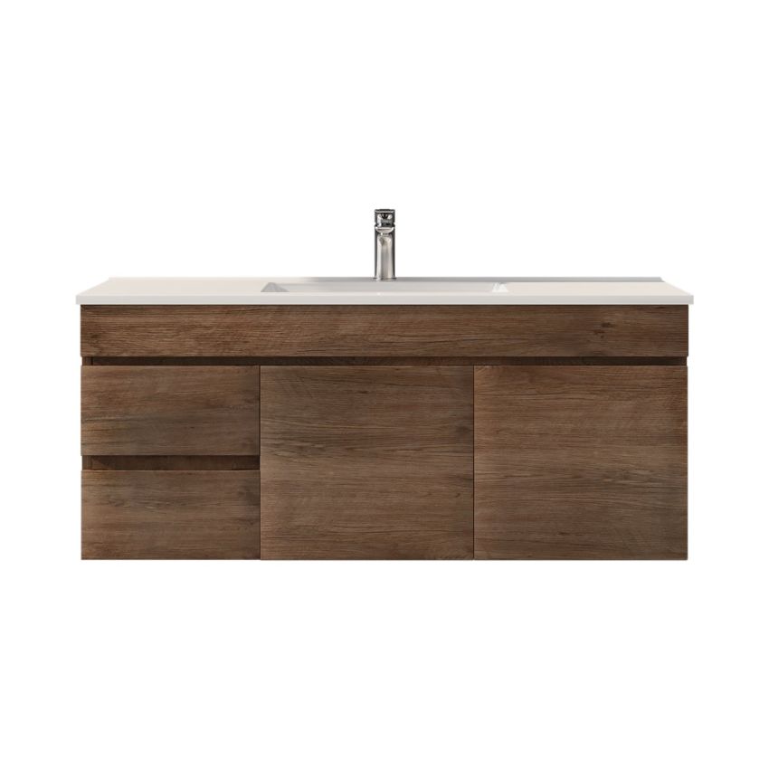 1200MM Dark Oak MDF Bathroom Vanity Left Drawers Wall Hung Cabinet Only