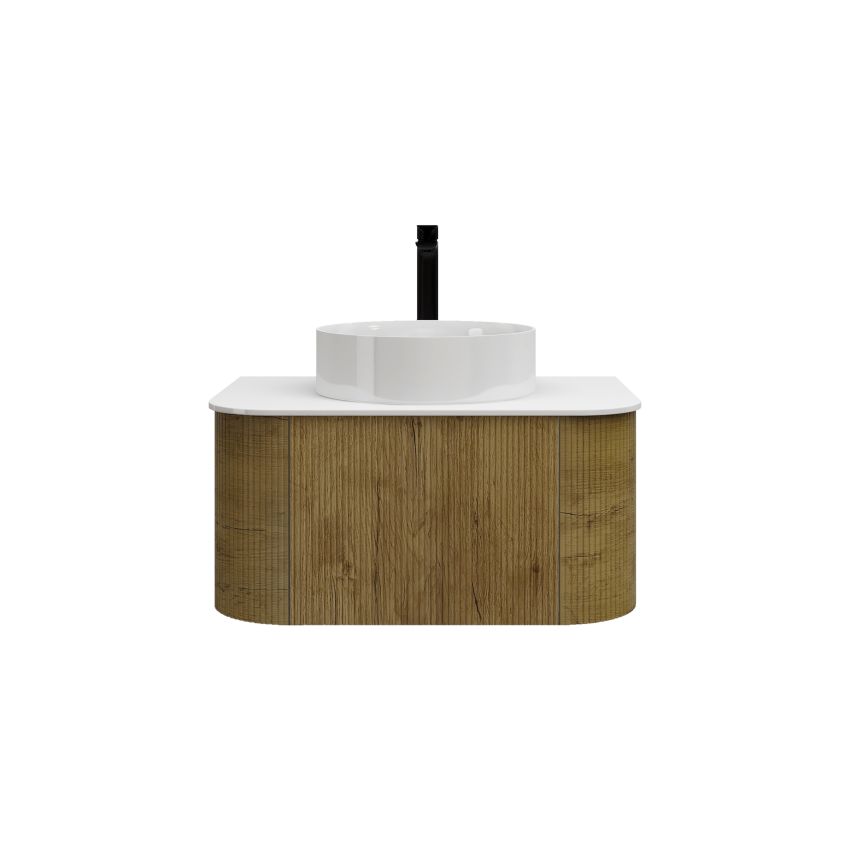 750mm Prime Oak Curved Edge and V-Grooved Wall Hung Bathroom Vanity MDF Cabinet Only