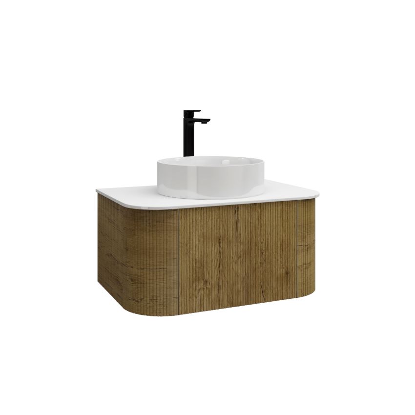 750mm Prime Oak Curved Edge and V-Grooved Wall Hung Bathroom Vanity MDF Cabinet Only