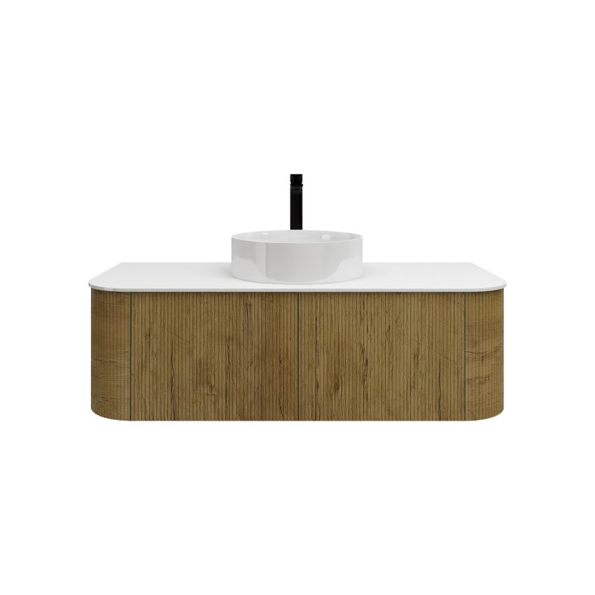 1200mm Prime Oak Curved Edge and V-Grooved Wall Hung Bathroom Vanity MDF Cabinet Only