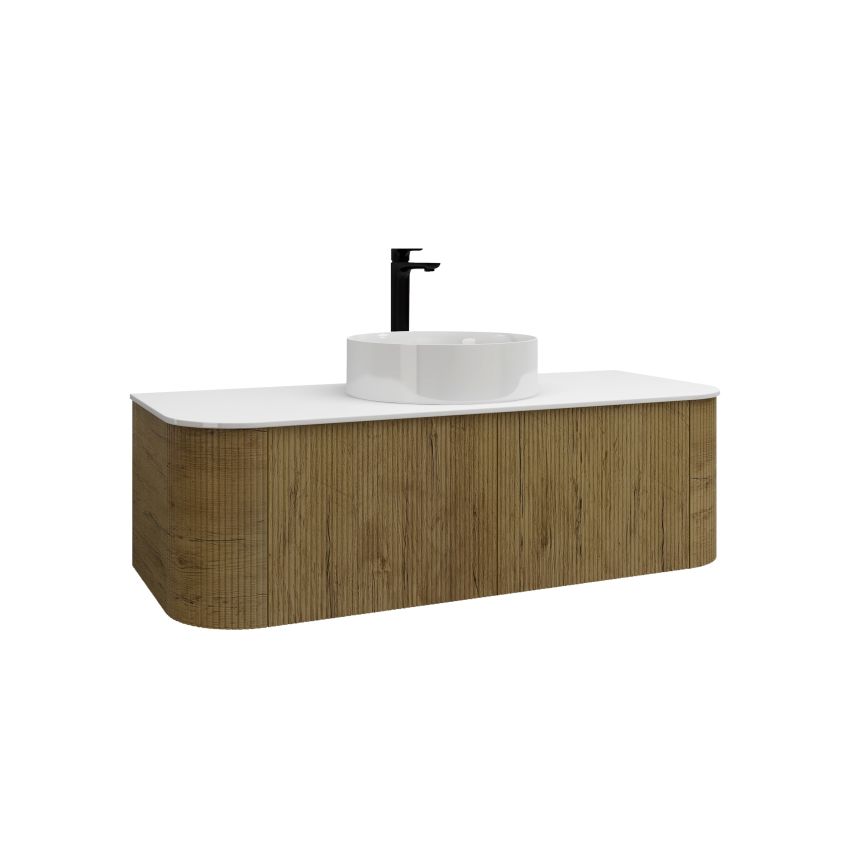 1200mm Prime Oak Curved Edge and V-Grooved Wall Hung Bathroom Vanity MDF Cabinet Only