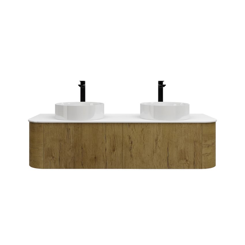 1500mm Prime Oak Curved Edge and V-Grooved Wall Hung Bathroom Vanity MDF Cabinet Only