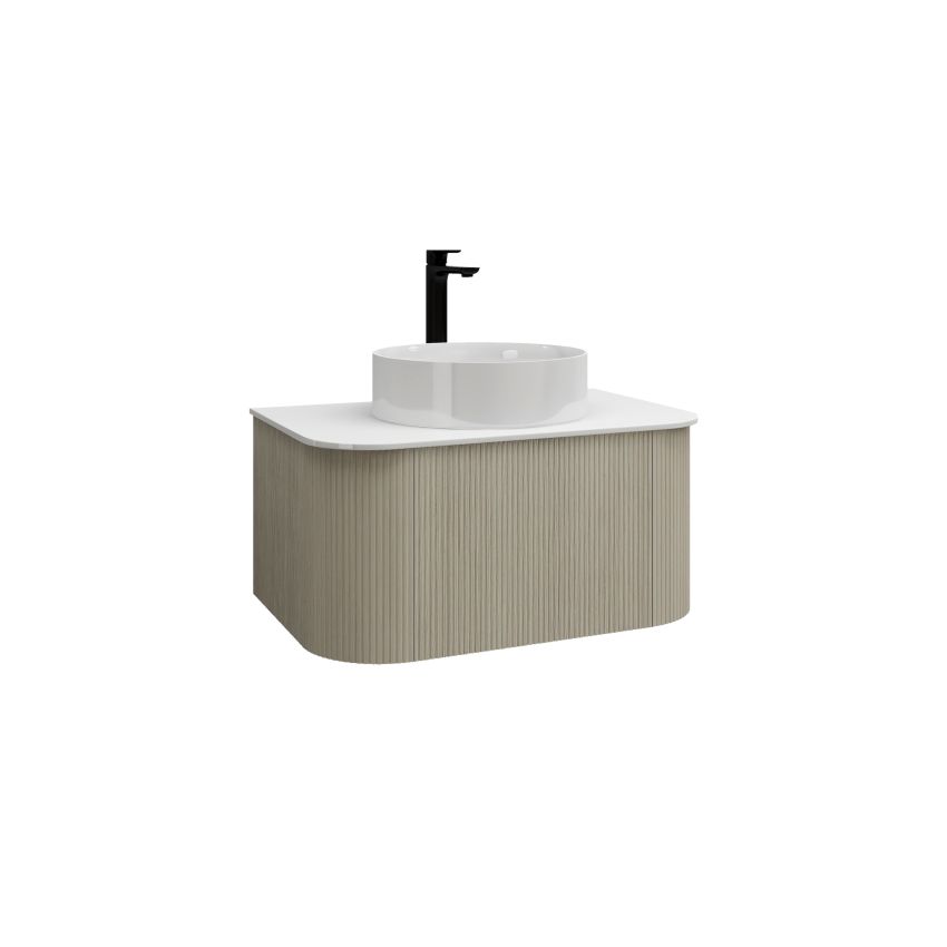 750mm Coastal Oak Curved Edge and V-Grooved Wall Hung Bathroom Vanity MDF Cabinet Only