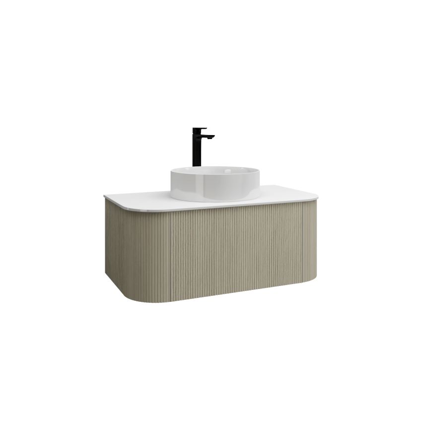 900mm Coastal Oak Curved Edge and V-Grooved Wall Hung Bathroom Vanity MDF Cabinet Only