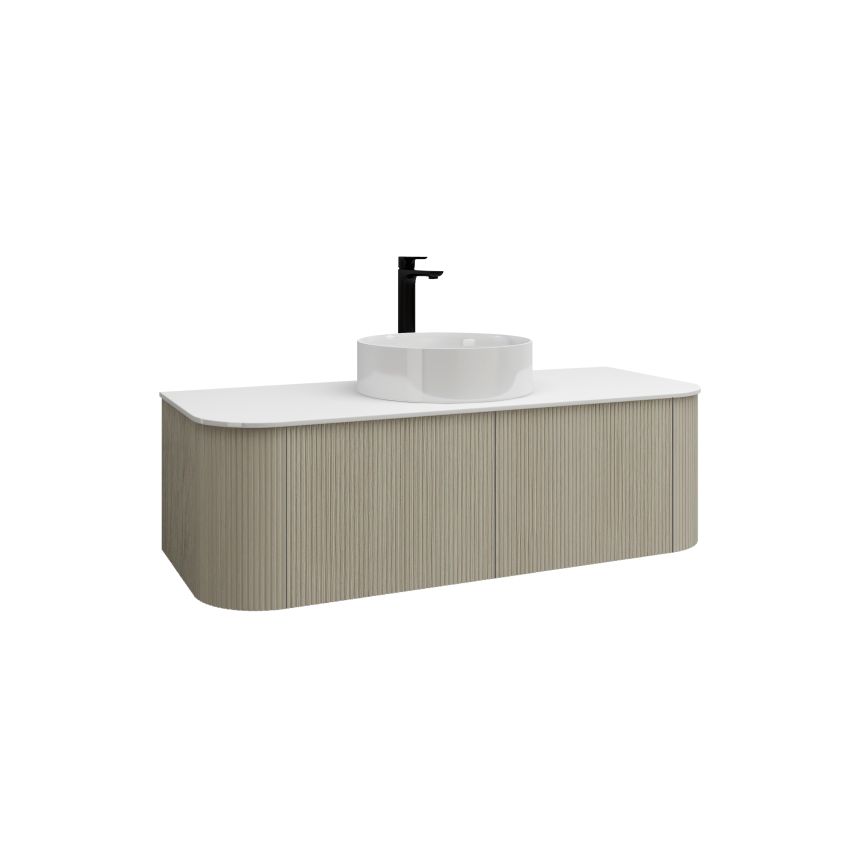 1200mm Coastal Oak Curved Edge and V-Grooved Wall Hung Bathroom Vanity MDF Cabinet Only