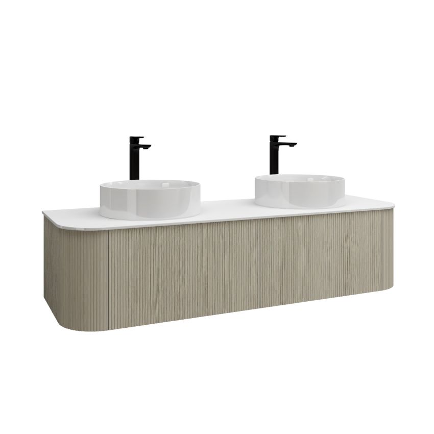 1500mm Coastal Oak Curved Edge and V-Grooved Wall Hung Bathroom Vanity MDF Cabinet Only