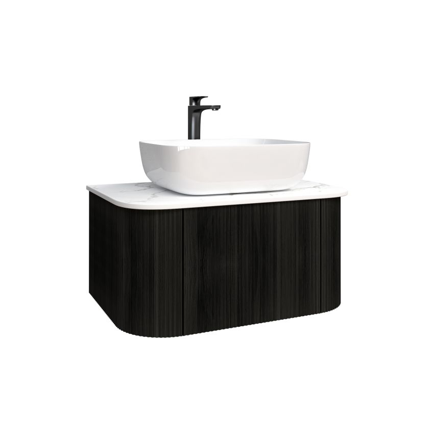 750mm Bottega Oak Wall Hung Bathroom Vanity with Curved Edge and V-Grooved Design MDF Cabinet Only