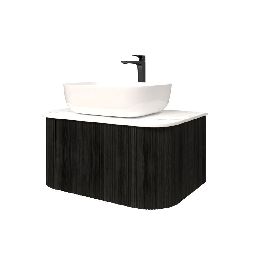 750mm Bottega Oak Wall Hung Bathroom Vanity with Curved Edge and V-Grooved Design MDF Cabinet Only